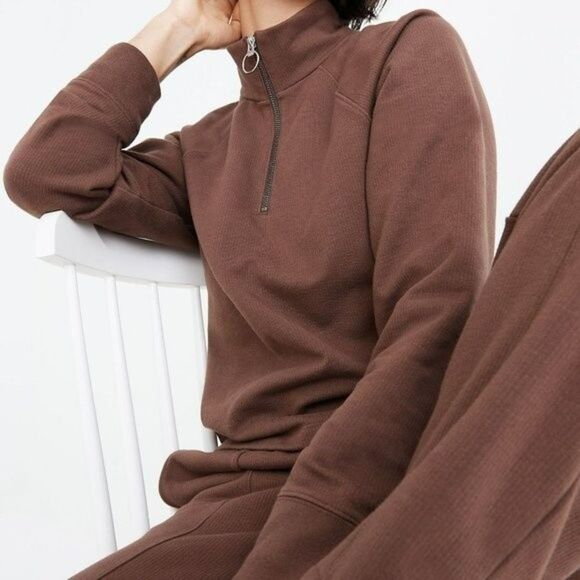 MADEWELL MWL Brown Sweatshirt Size XS Ribbed Raglan Half-Zip High Neck - Picture 1 of 8